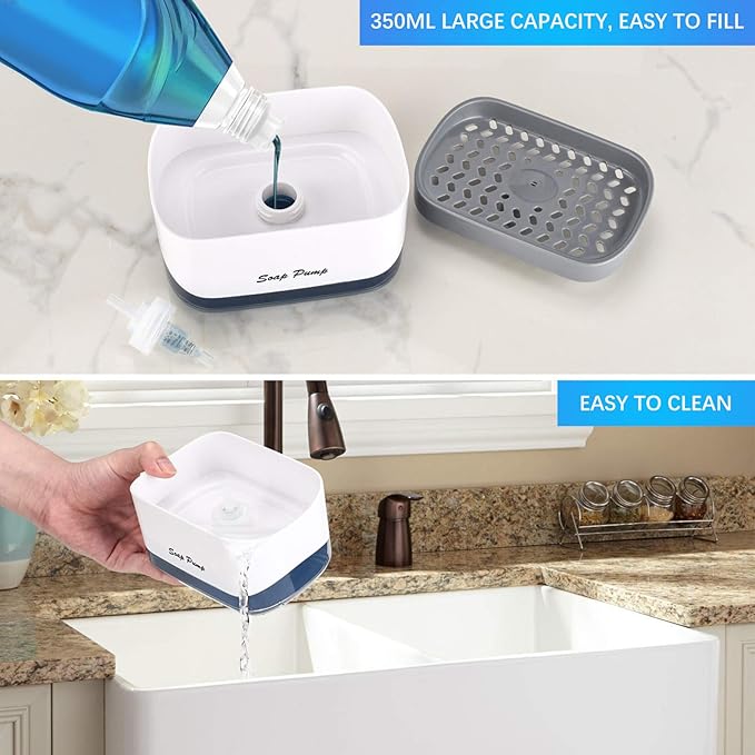 Kitchen Dish Soap Dispenser with Sponge Holder, 2-in-1 Countertop Soap Pump Dispenser