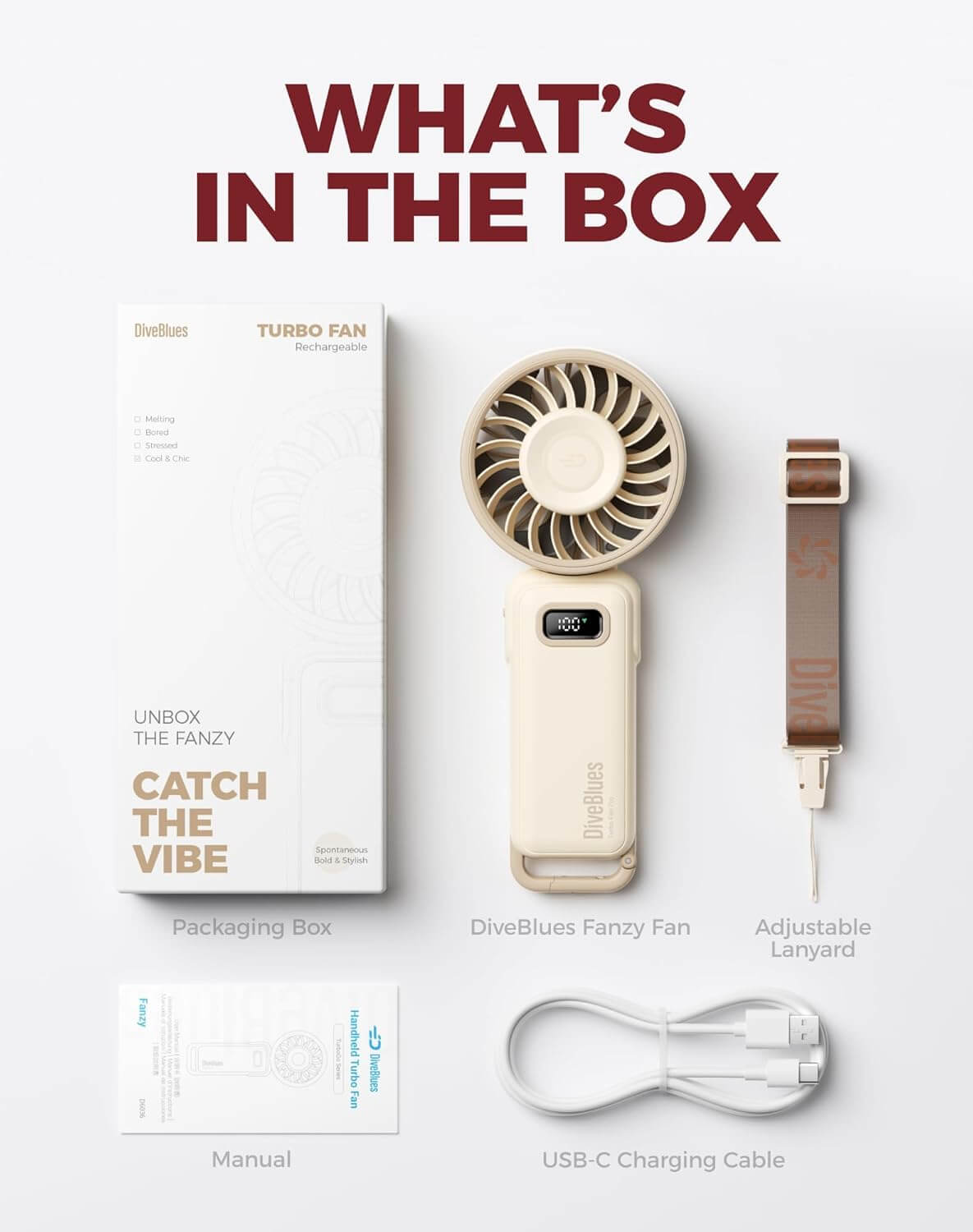 TurboFan Rechargeable Mini Cooling Fan | Portable Handheld USB Turbo Fan with 3 Speed Modes | Random color