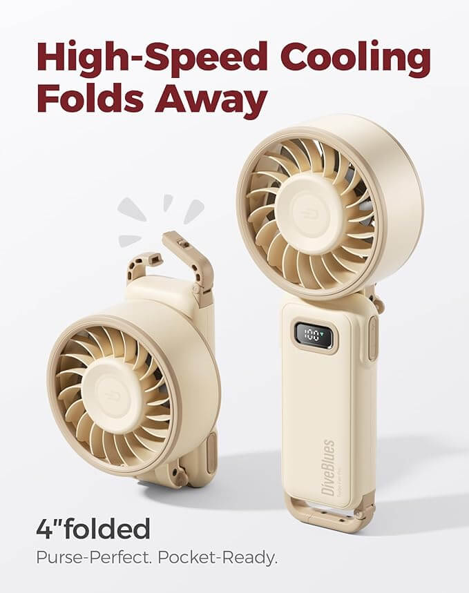 TurboFan Rechargeable Mini Cooling Fan | Portable Handheld USB Turbo Fan with 3 Speed Modes | Random color