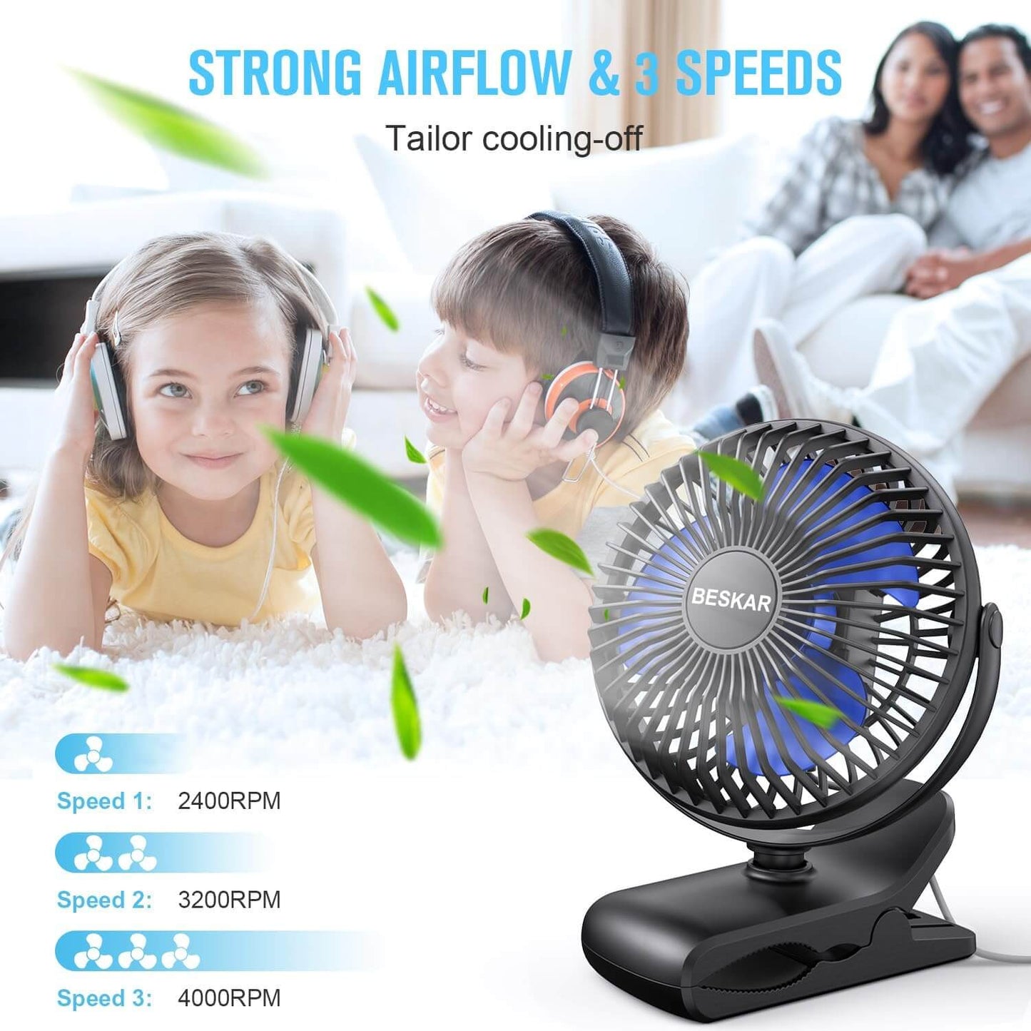 Rechargeable 3-in-1 Clip Fan | Handheld, Desktop & Wall Mounted Portable Fan with 3 Speed Modes