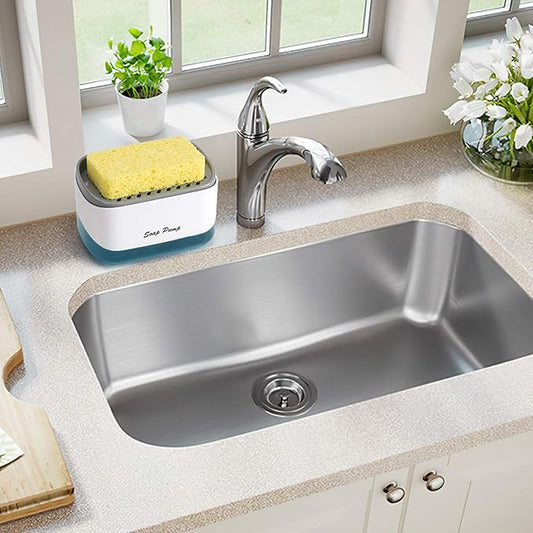 Kitchen Dish Soap Dispenser with Sponge Holder, 2-in-1 Countertop Soap Pump Dispenser