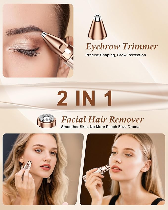 Eyebrow Trimmer Facial Hair Removal for Women: 2 in 1 Rechargeable