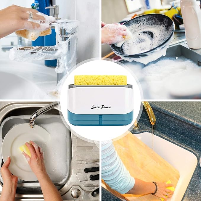 Kitchen Dish Soap Dispenser with Sponge Holder, 2-in-1 Countertop Soap Pump Dispenser