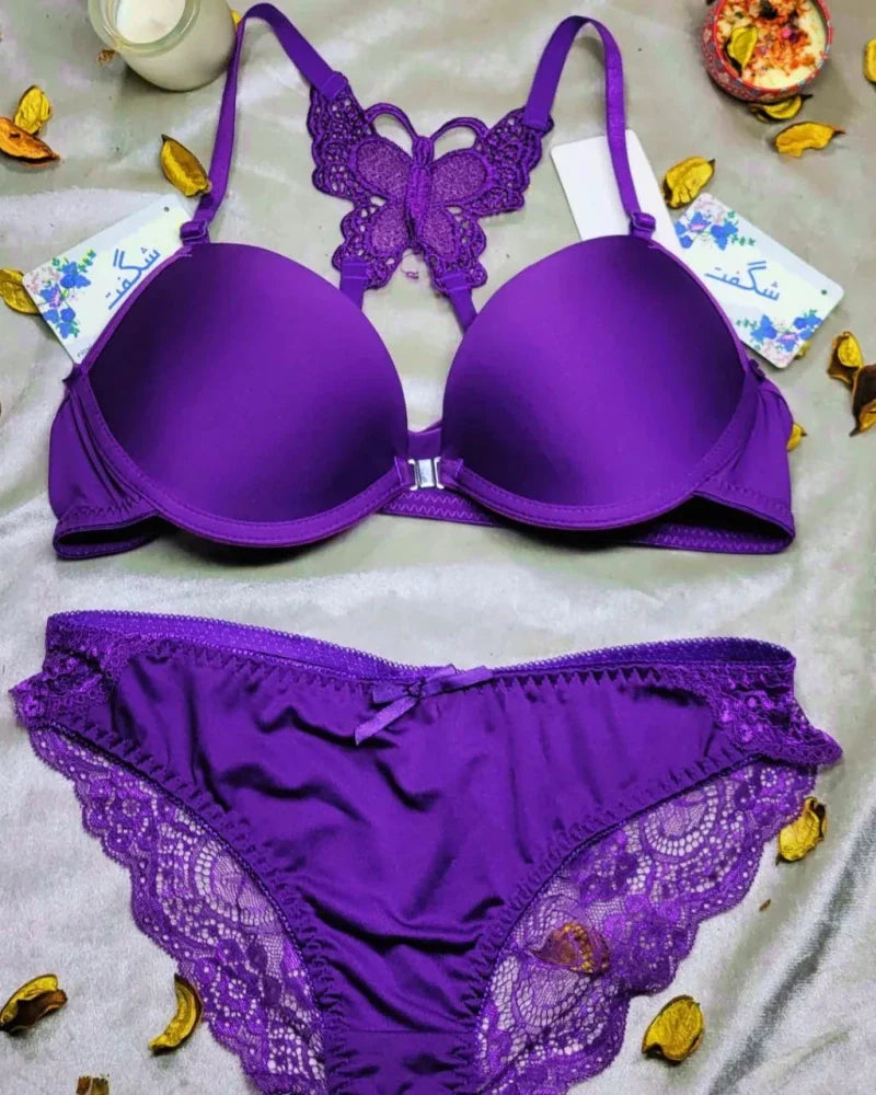 Bra and Panty Set Front Open Push Up Bra Butterfly Design - My Store