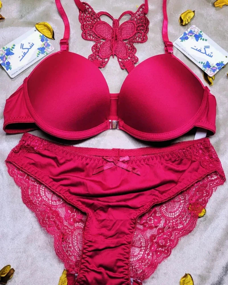 Bra and Panty Set Front Open Push Up Bra Butterfly Design - My Store