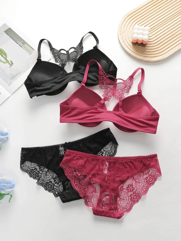 Bra and Panty Set Front Open Push Up Bra Butterfly Design - My Store
