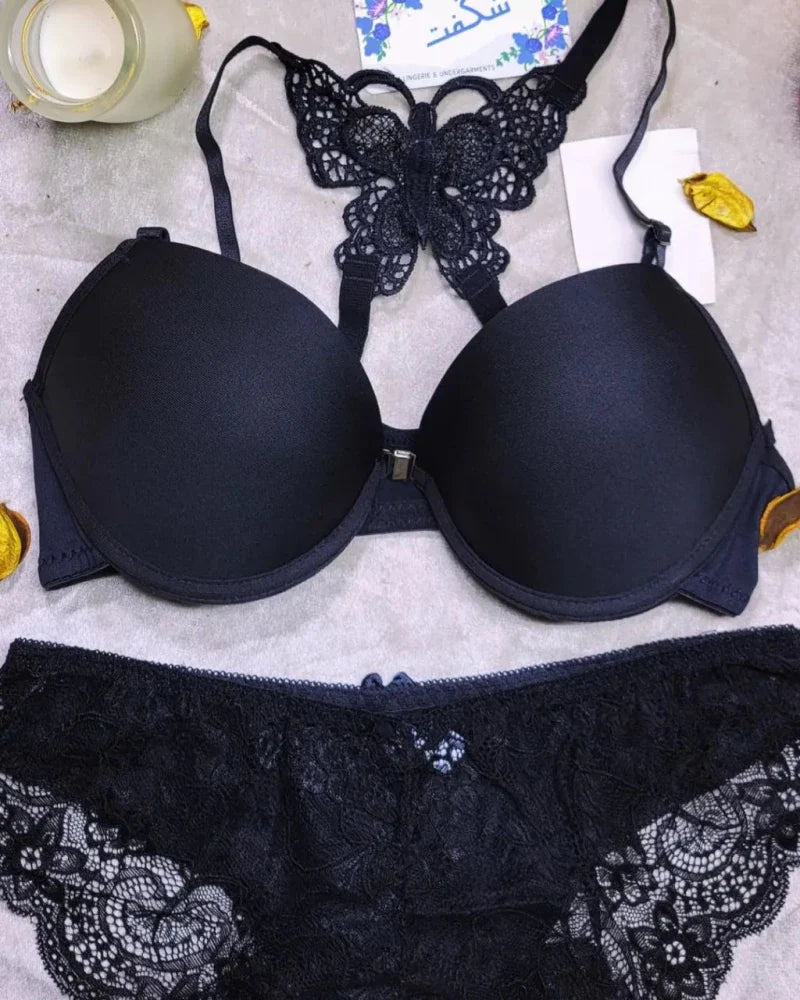 Bra and Panty Set Front Open Push Up Bra Butterfly Design - My Store