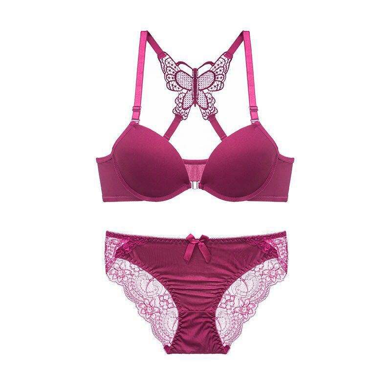 Bra and Panty Set Front Open Push Up Bra Butterfly Design - My Store