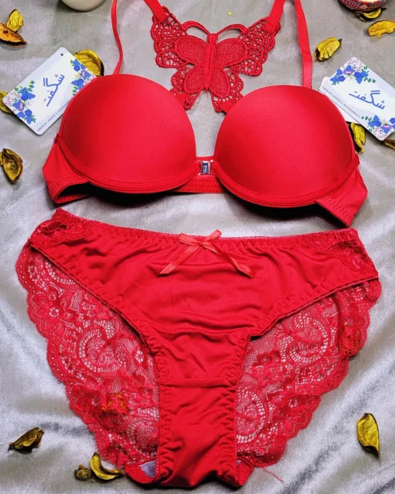 Bra and Panty Set Front Open Push Up Bra Butterfly Design - My Store