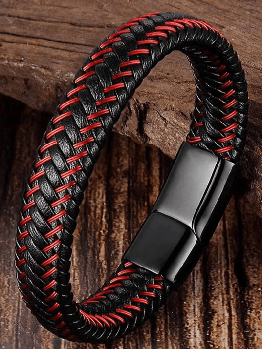 Buy 1 Get 1 Free Braided Leather Black Magnetic Lock Fashion Bracelet - My Store