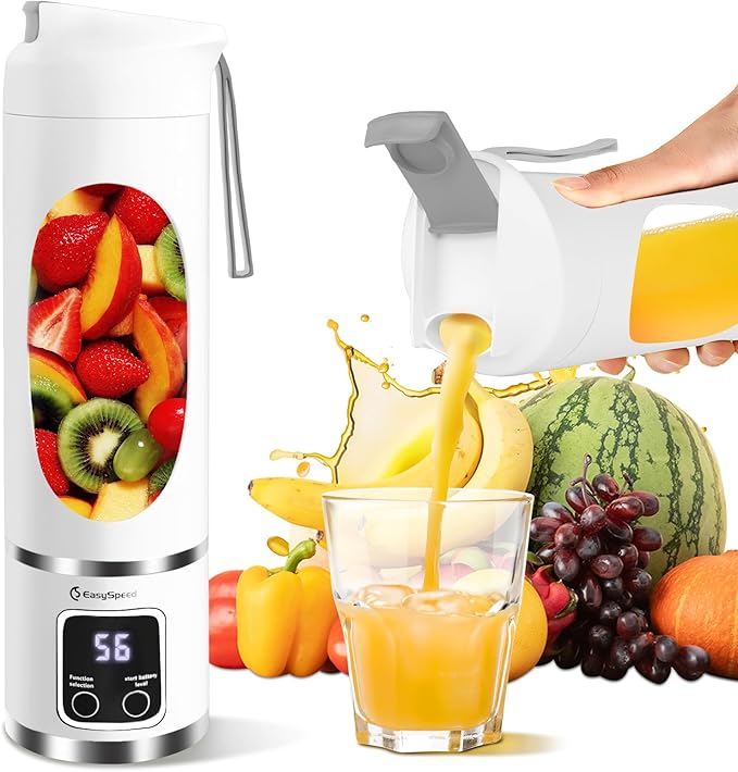 EASYSPEED Portable Blender Electric USB-C, 500ML Personal Juicer for Shakes and Smoothies, 12 Blades, 1500mAh Rechargeable, BPA Free, 18oz Small Blender with Leakproof Lid & Sip Spout, Mixing, Compact